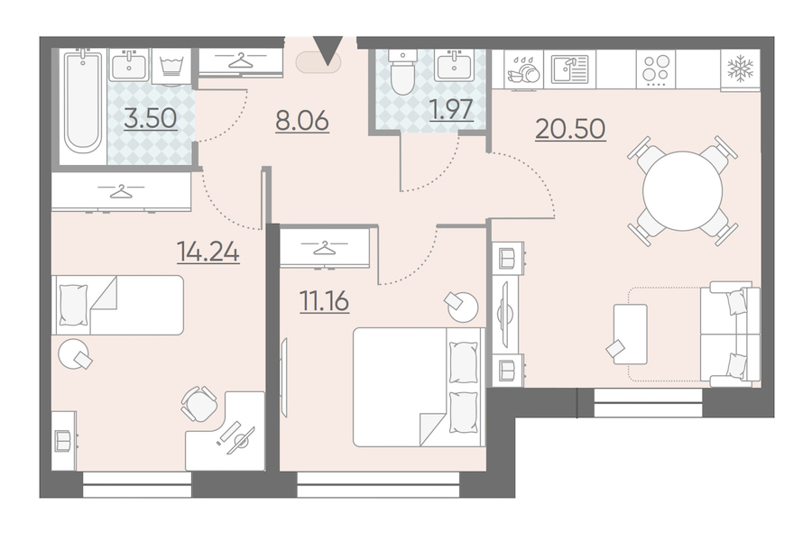Двухкомнатная квартира в : площадь 59.43 м2 , этаж: 2 – купить в Санкт-Петербурге